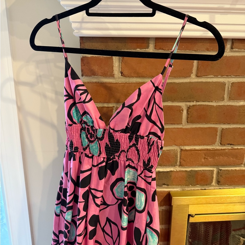 Zara Pink Black Floral Poplin midi dress size small - Picture 2 of 4